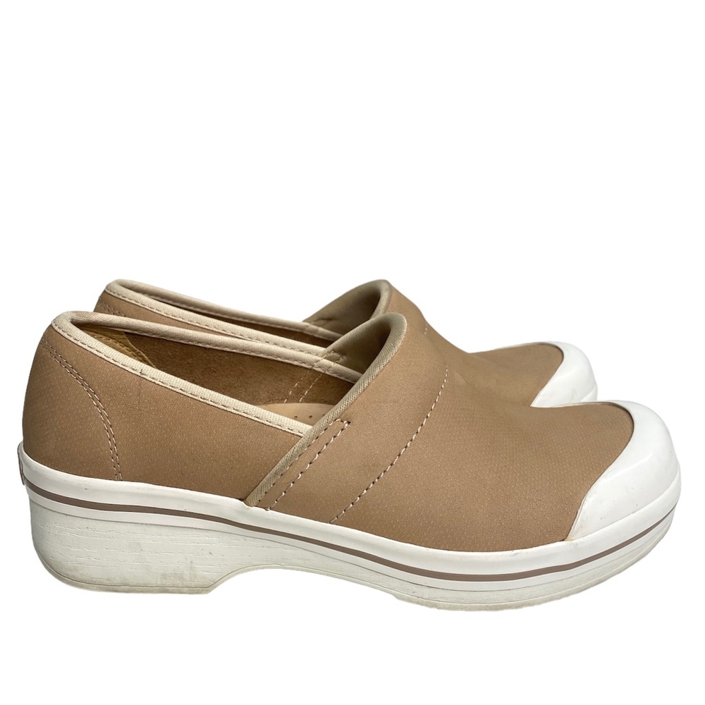 Dansko tan white slip on clogs comfort shoes women's size 40